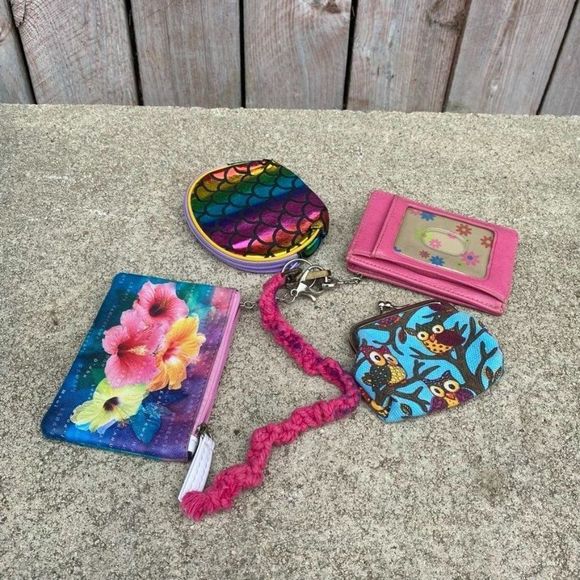 Vintage Handbags - 🚨LAST CHANCE!🚨 Coin Purse Bundle Rainbow Mermaid Owls Flowers Colorful Pink